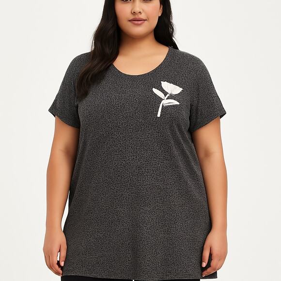 Torrid x Sylvia Mollie Leopard Tunic Top Sequin Flower Black Gray Size 2 - Picture 1 of 5